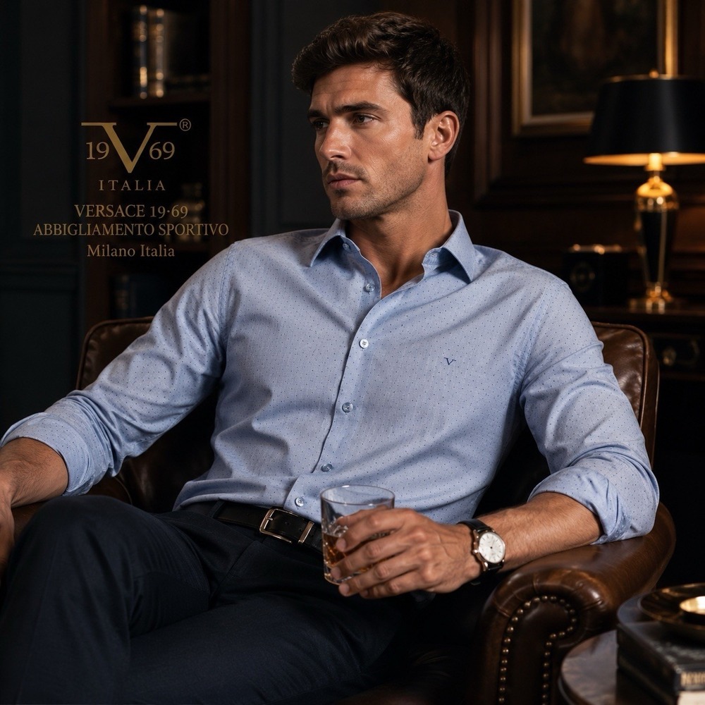 Versace 19-69 Abbigliamento Sportivo SRL Dress Shirt Blue L 16.5 Modern Fit